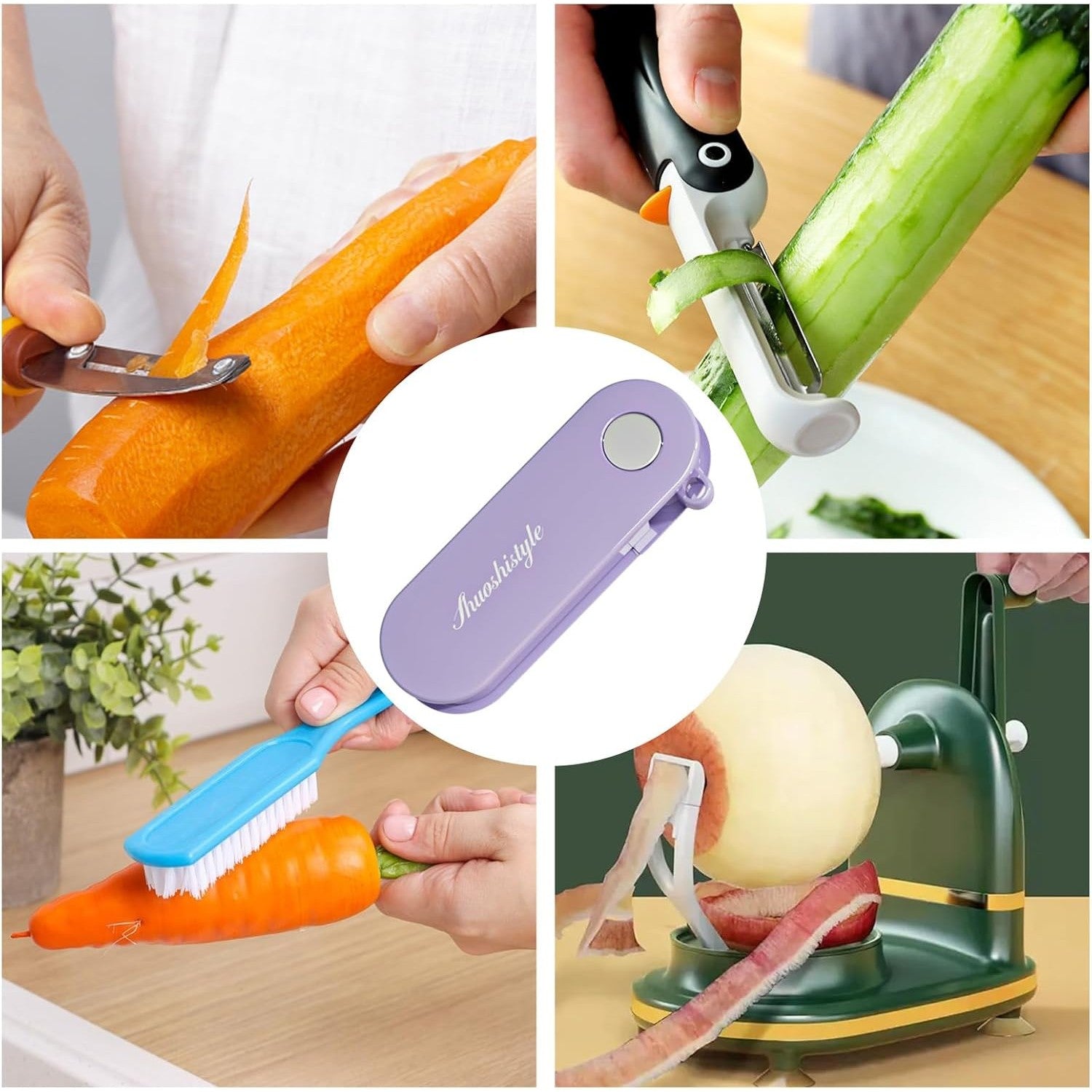 Peeler pentru Legume si Fructe, Flippy, 3.6 x 9.1 cm, Multifunctional, Curatator Pliabil, din ABS si Otel Inoxidabil,