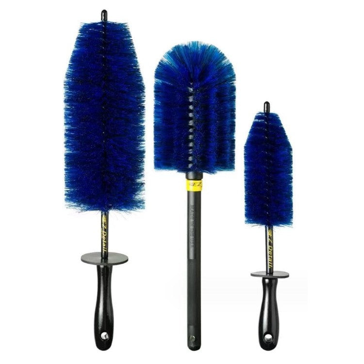 Set 3 Piese pentru Cosmetica Auto, Flippy, din Plastic si Otel, Maner Ergonomic, Perie Butuc, Anvelope, Detalii,