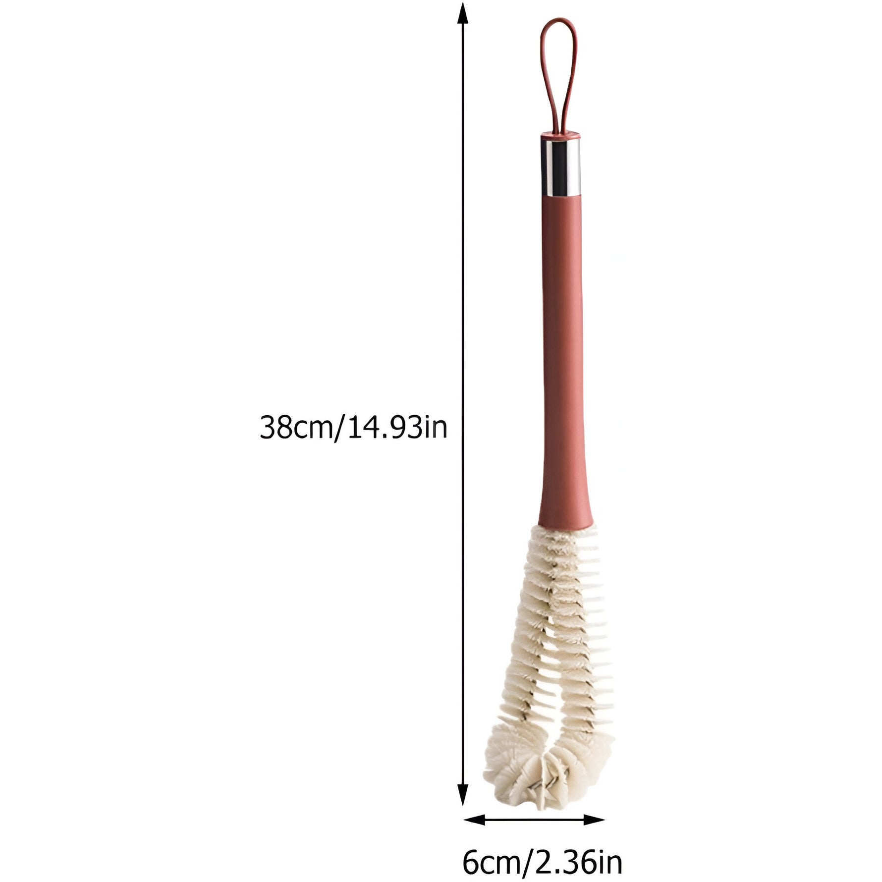 Perie de Curatat Pahare, Sticle, Biberoane, Flippy, cu Maner Lung, Uz Casnic, Silicon, Ergonomic, 3.9x5.4x38.5cm, Rosu
