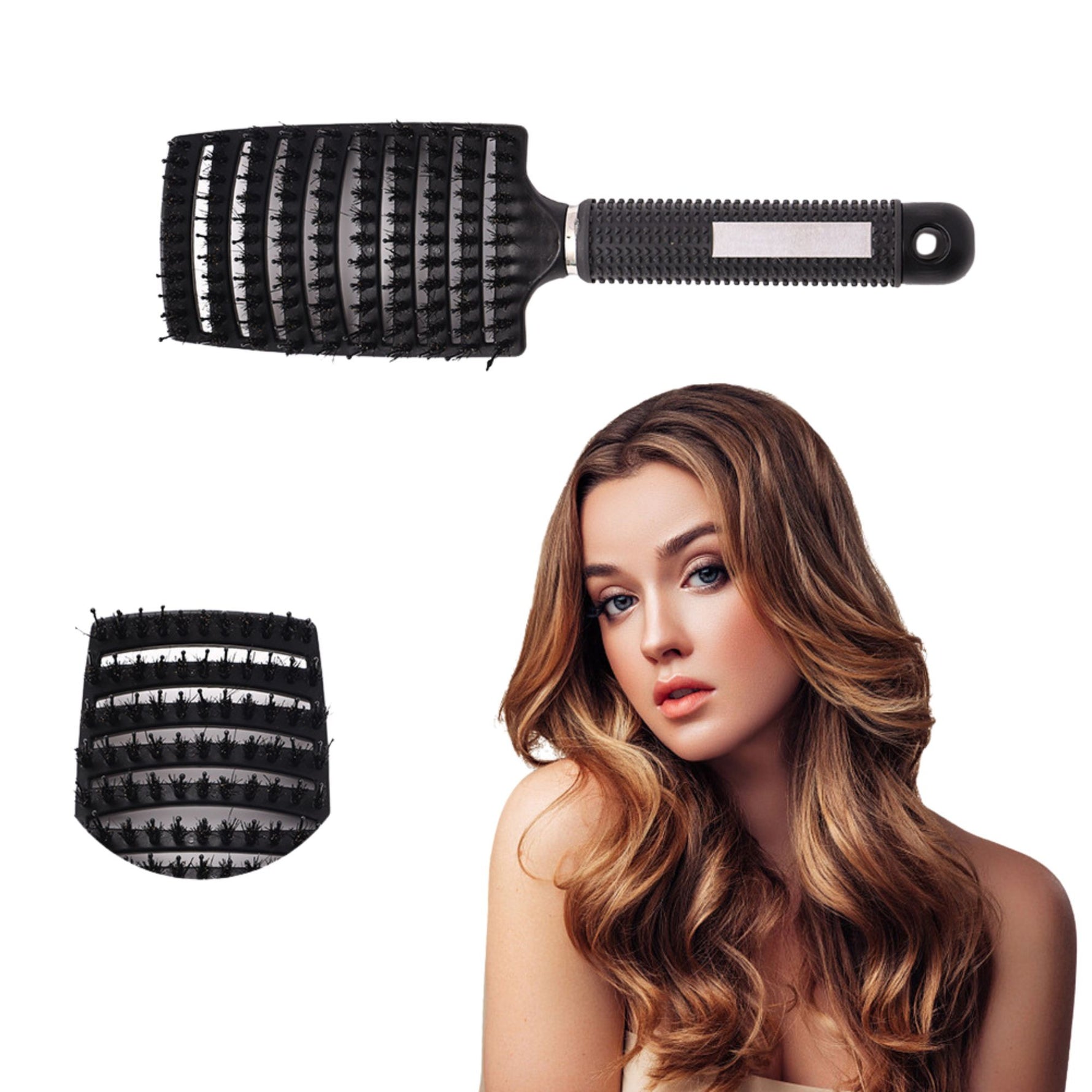 Perie de Par Curbata Ventilata, Flippy, Peri de Mistret + Nylon, Maner Antiderapant, Efect Masaj, Wet & Dry, 24.5 x 6.5