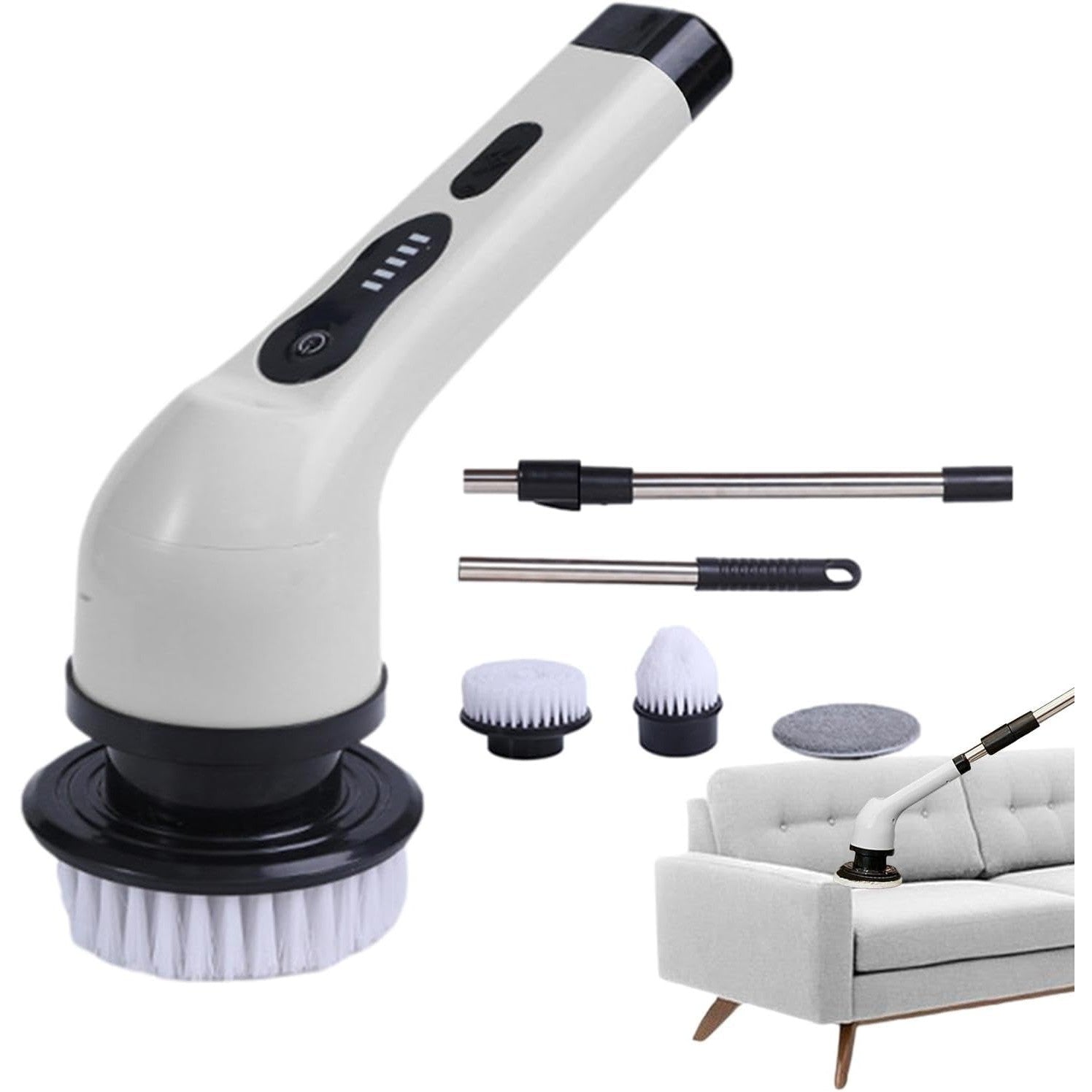 Perie Electrica de Curatare, Flippy, pentru Gresie, Baie, Bucatarie, 25x20x9.5 cm, cu 6 Capete, Maner Extensibil