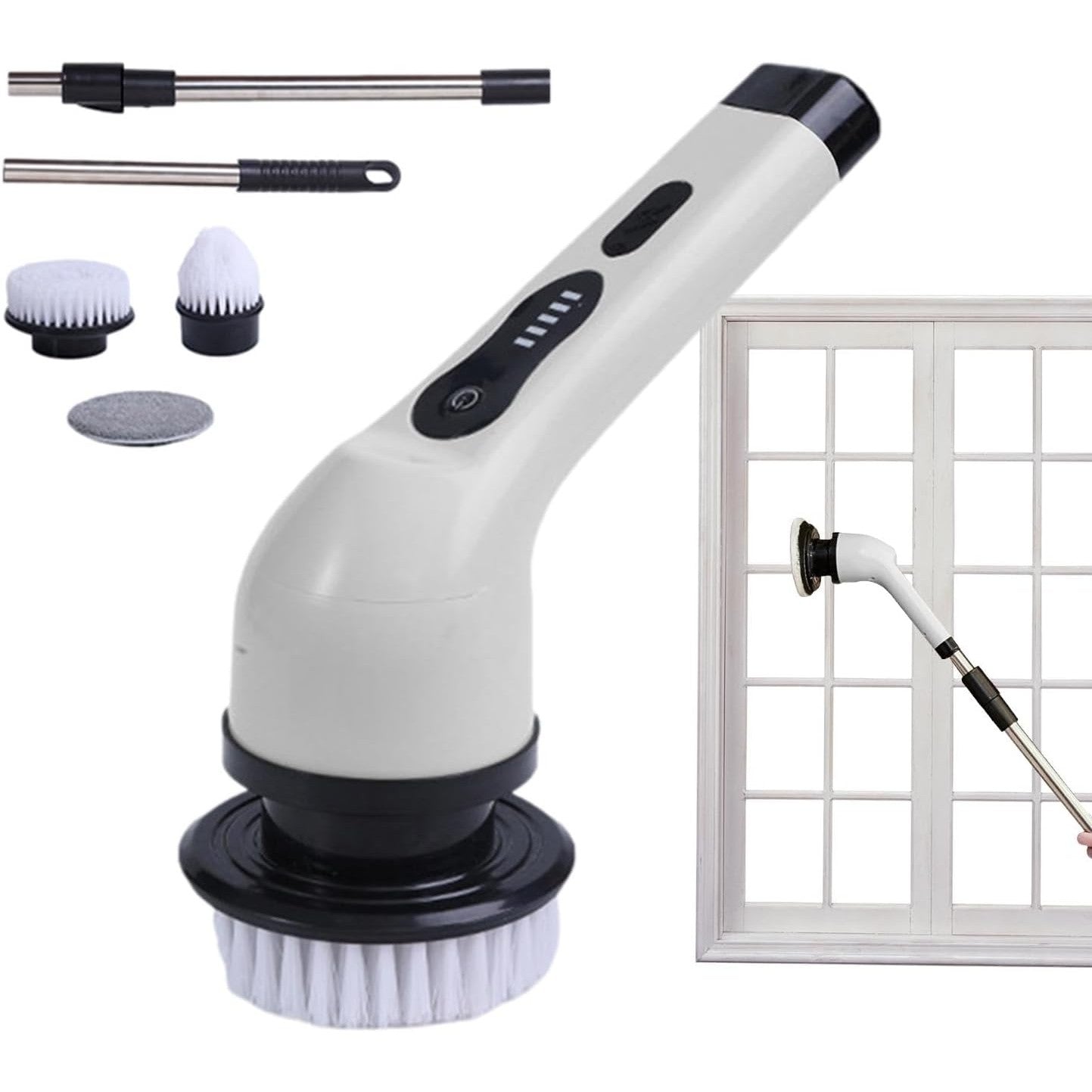 Perie Electrica de Curatare, Flippy, pentru Gresie, Baie, Bucatarie, 25x20x9.5 cm, cu 6 Capete, Maner Extensibil