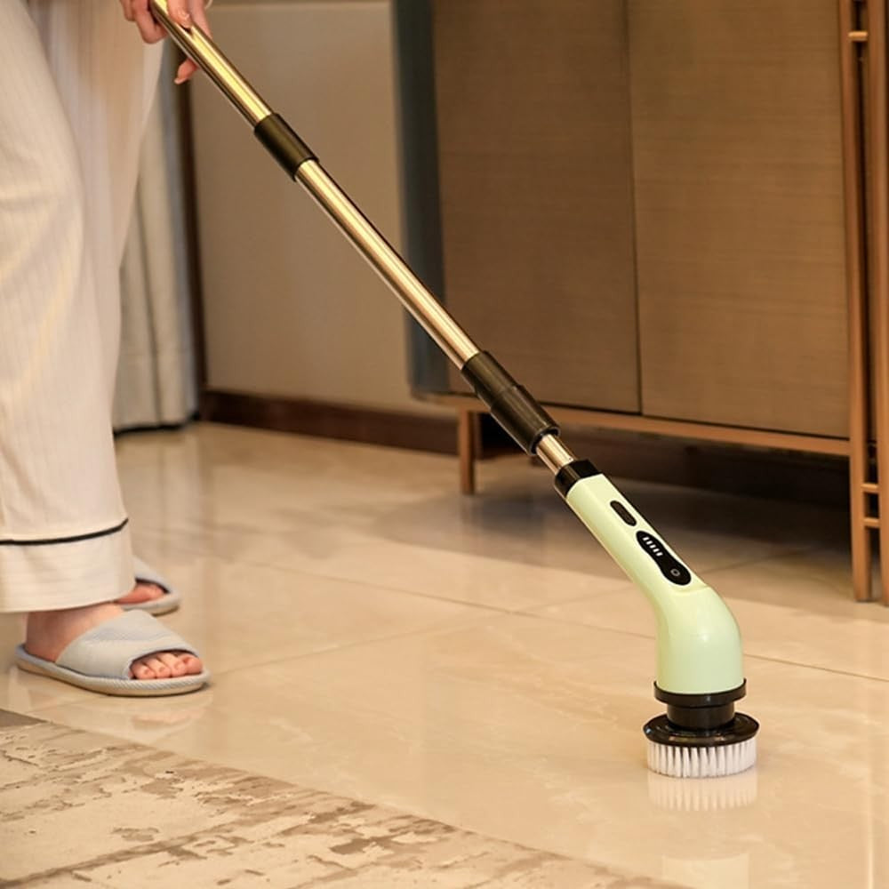 Perie Electrica de Curatare, Flippy, pentru Gresie, Baie, Bucatarie, 25x20x9.5 cm, cu 6 Capete, Maner Extensibil
