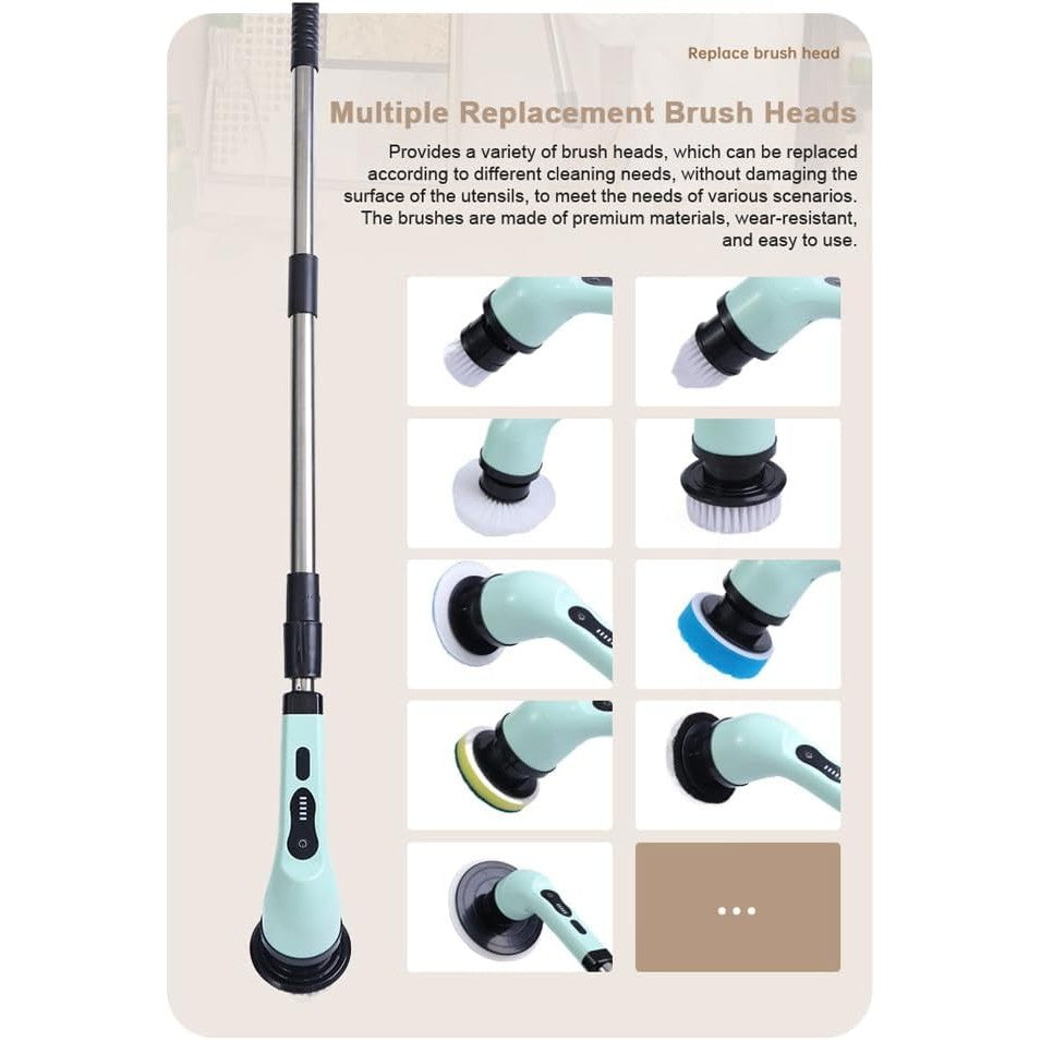 Perie Electrica de Curatare, Flippy, pentru Gresie, Baie, Bucatarie, 25x20x9.5 cm, cu 6 Capete, Maner Extensibil