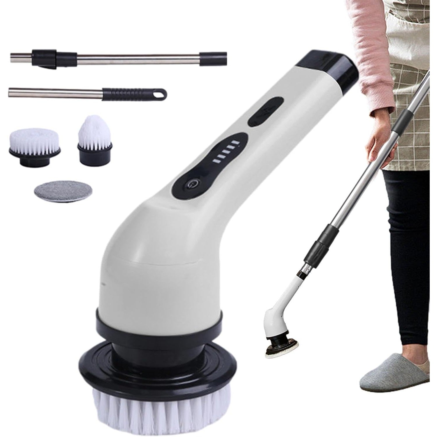 Perie Electrica de Curatare, Flippy, pentru Gresie, Baie, Bucatarie, 25x20x9.5 cm, cu 9 Capete, Maner Extensibil