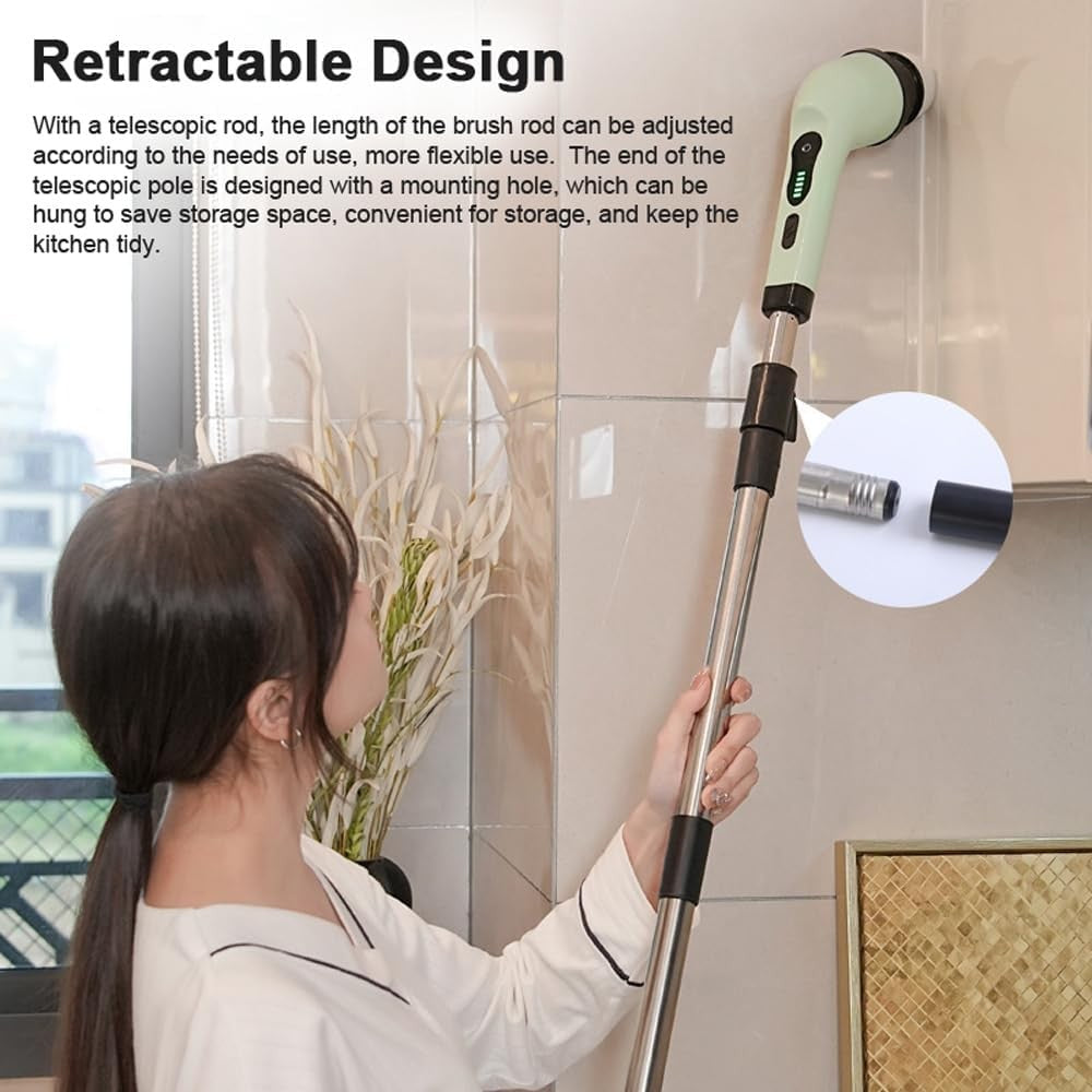 Perie Electrica de Curatare, Flippy, pentru Gresie, Baie, Bucatarie, 25x20x9.5 cm, cu 9 Capete, Maner Extensibil