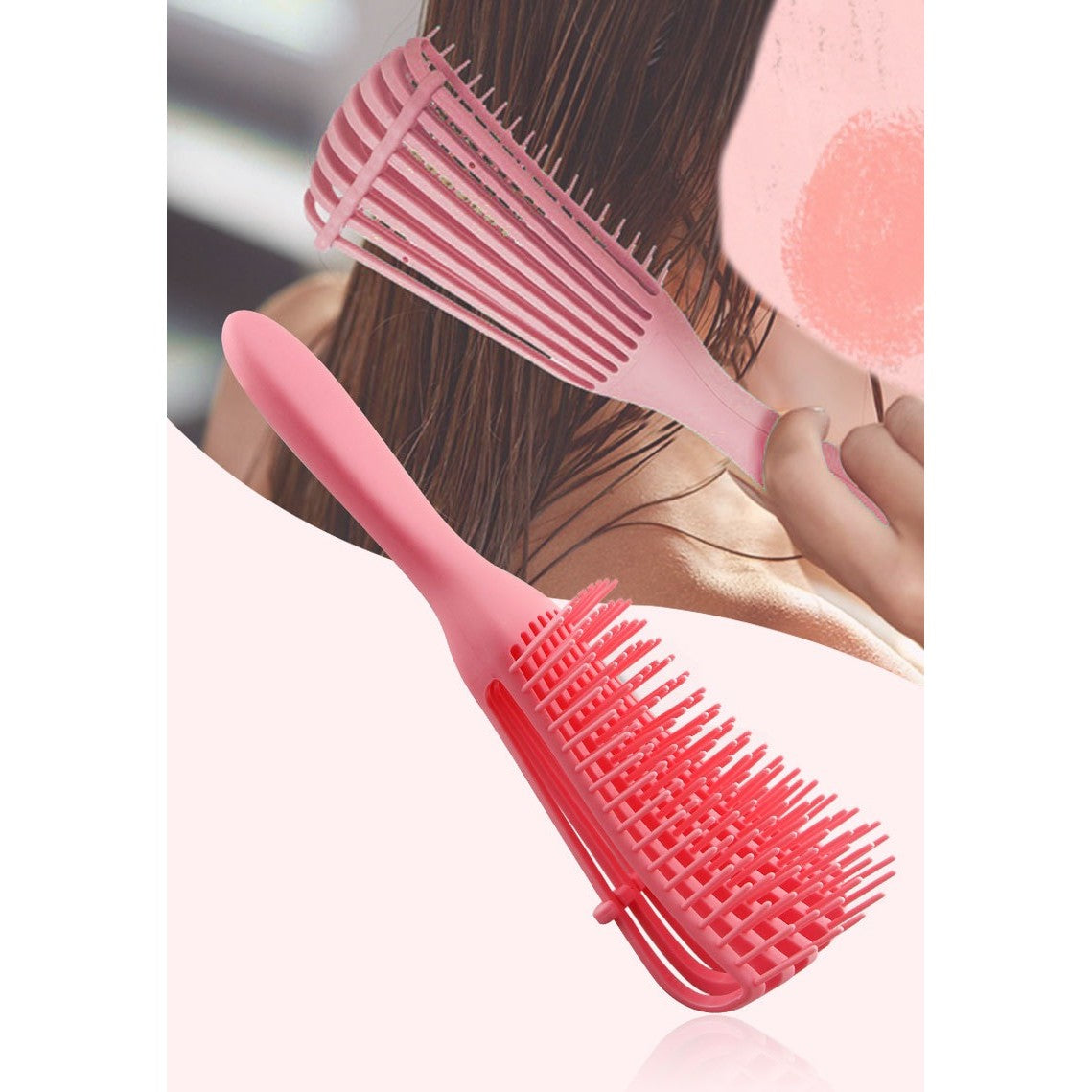 Perie Flexibila, Flippy, pentru Descurcat Par Cret/Umed si Uscat, 8 Brate Mobile, din TPE, 24.5 x 4.5 x 2 cm, Roz
