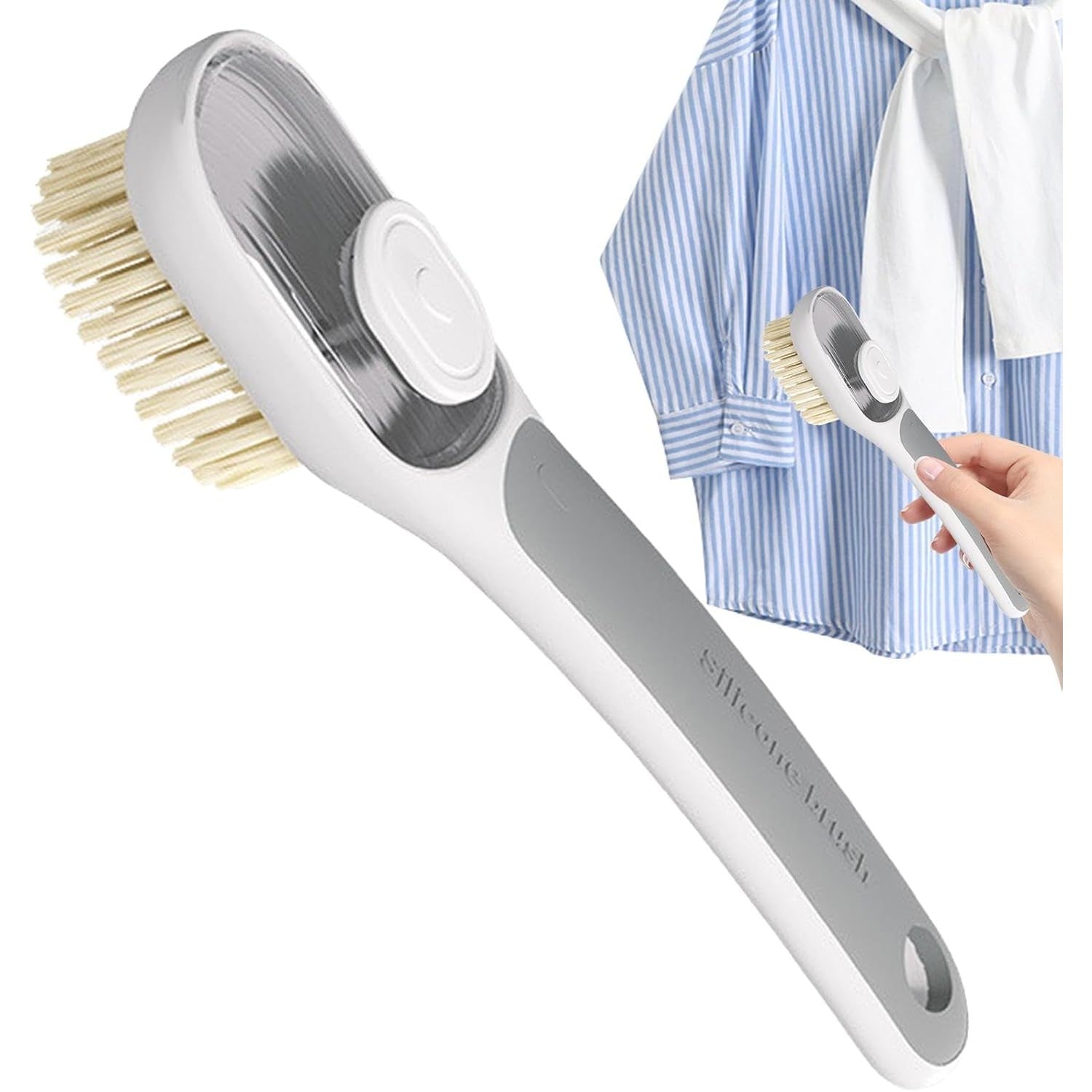 Perie Multifunctionala 2 in 1, Flippy, Perie Densa/Perie din Piele de Caprioara, cu Recipient Lichid, Maner Lung, 20.1x