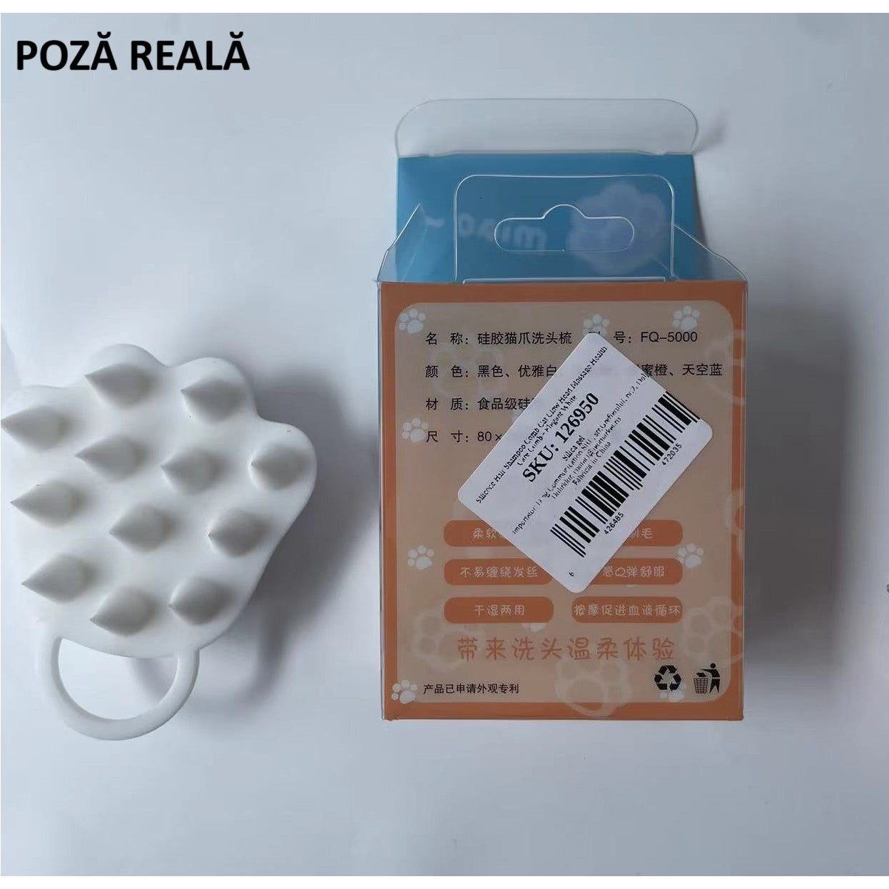 Perie pentru Masajul Scalpului, Perie pentru Sampon, Labuță de Pisică, Dimensiune 7x8 cm, Curatarea si Mentinerea