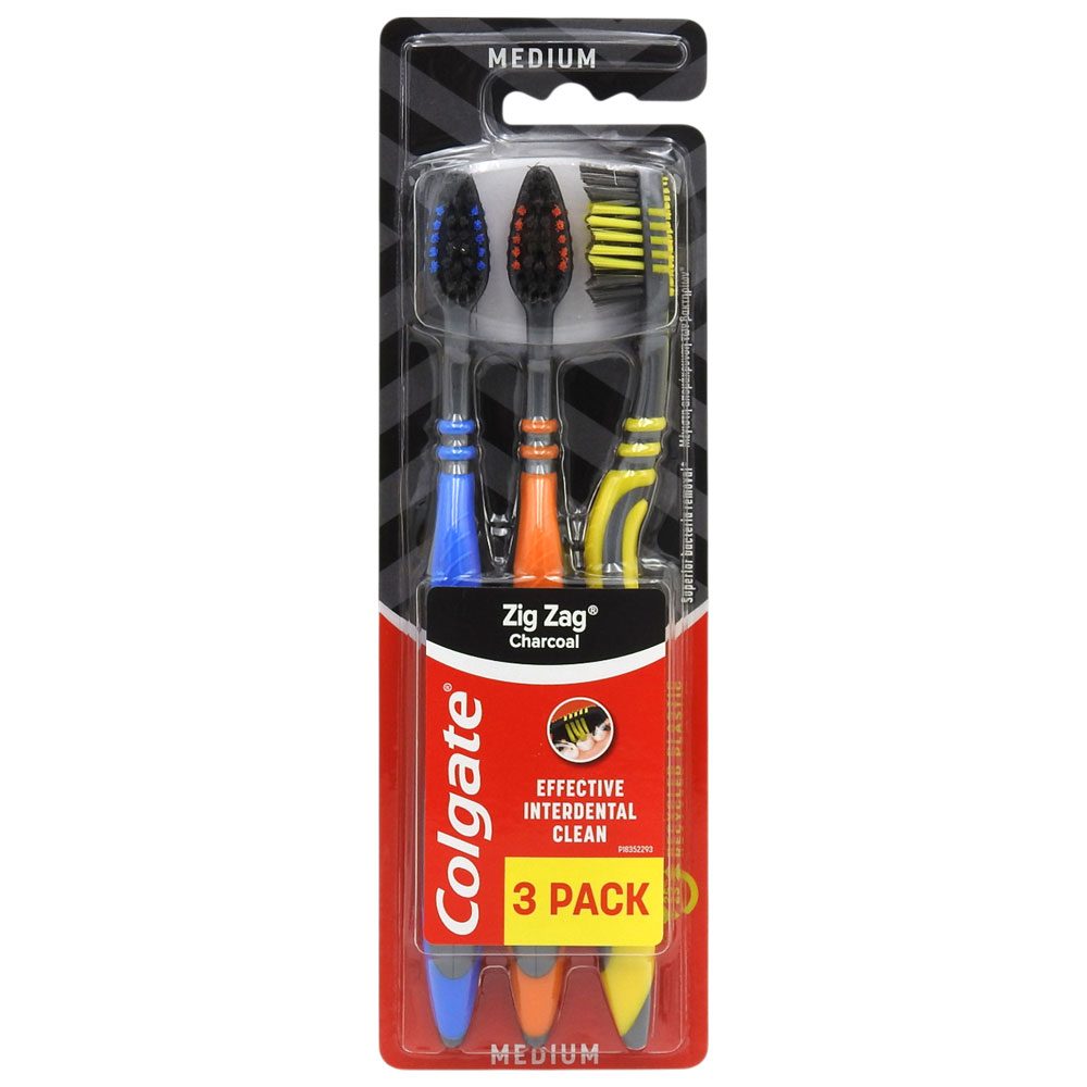 Periuta de Dinti, Colgate, Zig Zag Charcoal Medium Set 3 buc