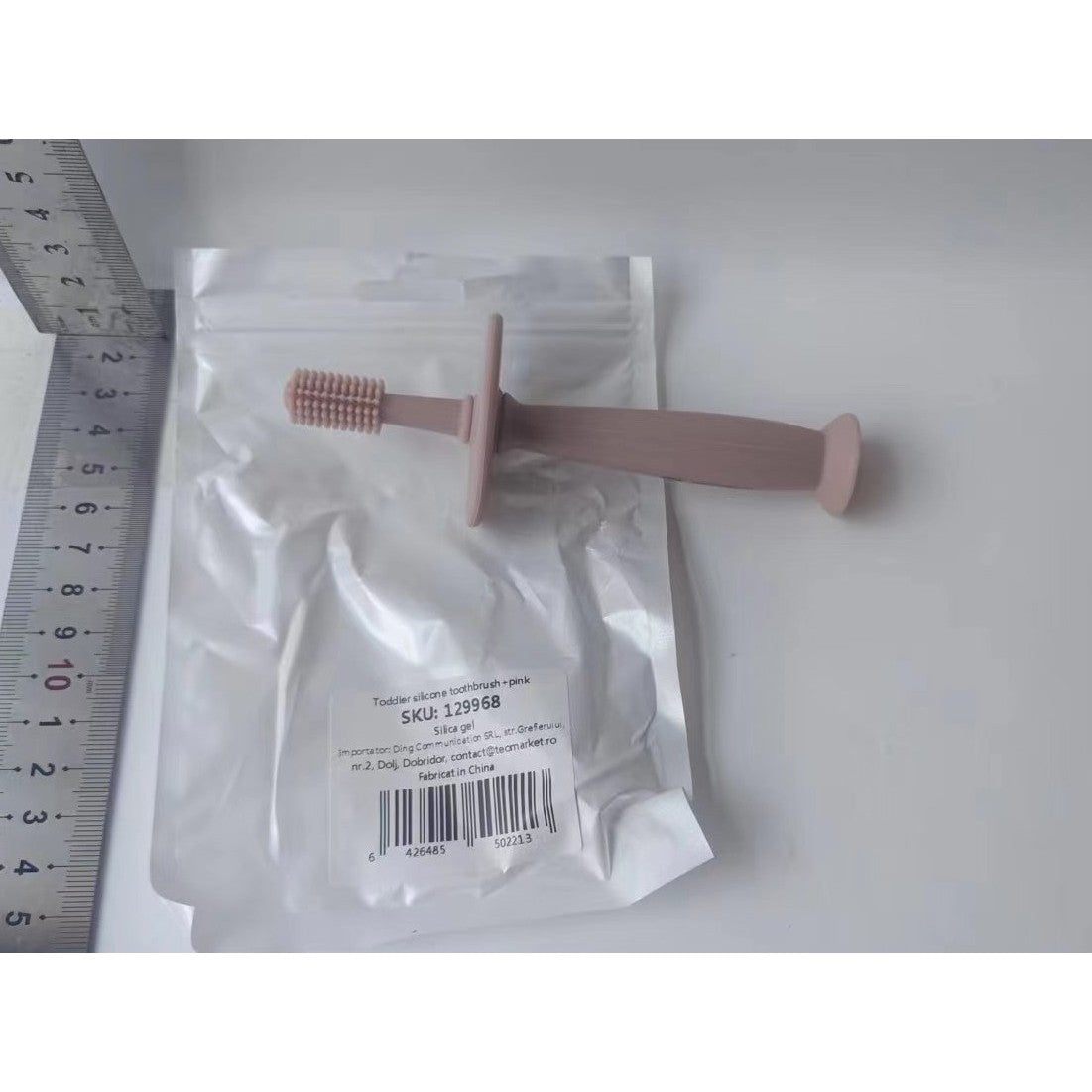 Periuta de Dinti din Silicon pentru Bebelusi, Flippy, fara BPA, 360 Grade, Bariera Anti-Inghitire, Maner Ergonomic,