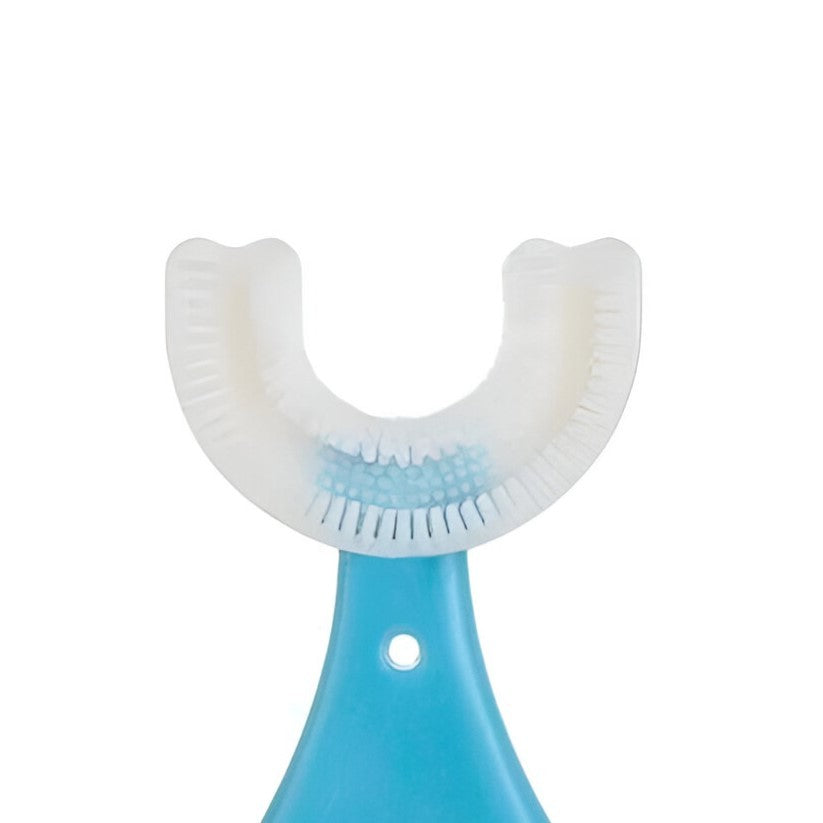 Periuta de Dinti in Forma de U, Flippy, pentru Sugari si Copii 2-6 ani, Peri Moi, 9 cm, Model Inima, Culoare Albastru