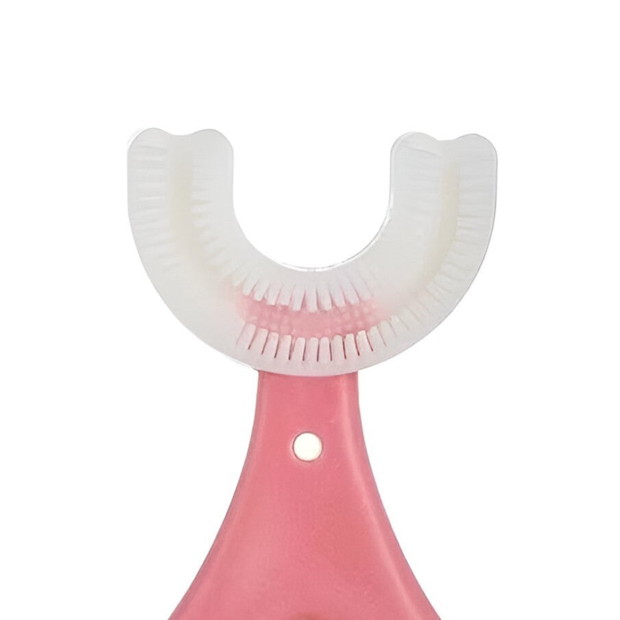 Periuta de Dinti in Forma de U, Flippy, pentru Sugari si Copii 2-6 ani, Peri Moi, 9 cm, Model Inima, Culoare Roz