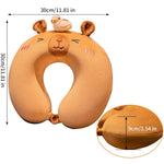 Perna de Calatorie in Forma de U, Flippy, Pentru Gat si Cap, Umplutura din Spuma cu Memorie, 30x30 cm, Model Capybara,