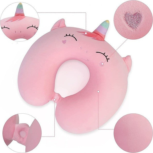 Perna de Calatorie in Forma de U, Flippy, Pentru Gat si Cap, Umplutura din Spuma cu Memorie, 30x30 cm, Model Unicorn,