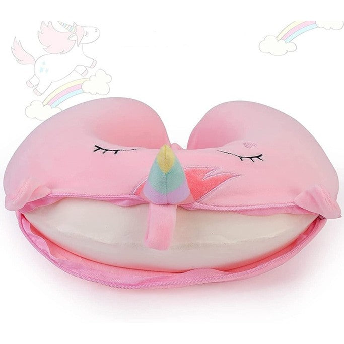 Perna de Calatorie in Forma de U, Flippy, Pentru Gat si Cap, Umplutura din Spuma cu Memorie, 30x30 cm, Model Unicorn,