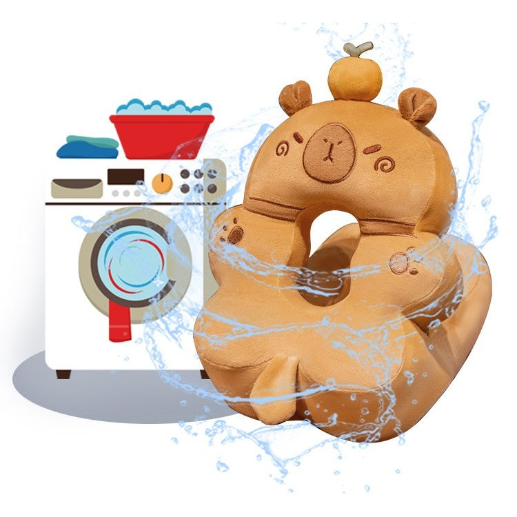Perna din Spuma, Flippy, pentru Birou, Calatorii, Model Capybara, Lavabila, Umplutura de Bumbac, Spatiu Cap in Forma de
