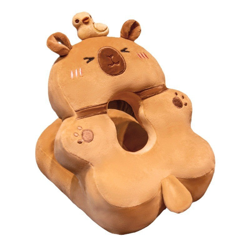 Perna din Spuma, Flippy, pentru Birou, Calatorii, Model Capybara, Lavabila, Umplutura de Bumbac, Spatiu Cap in Forma de