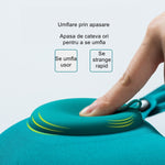 Perna pentru gat Flippy, portabila, umflare prin apasare, usor de depozitat, imbracata in material catifelat, in forma