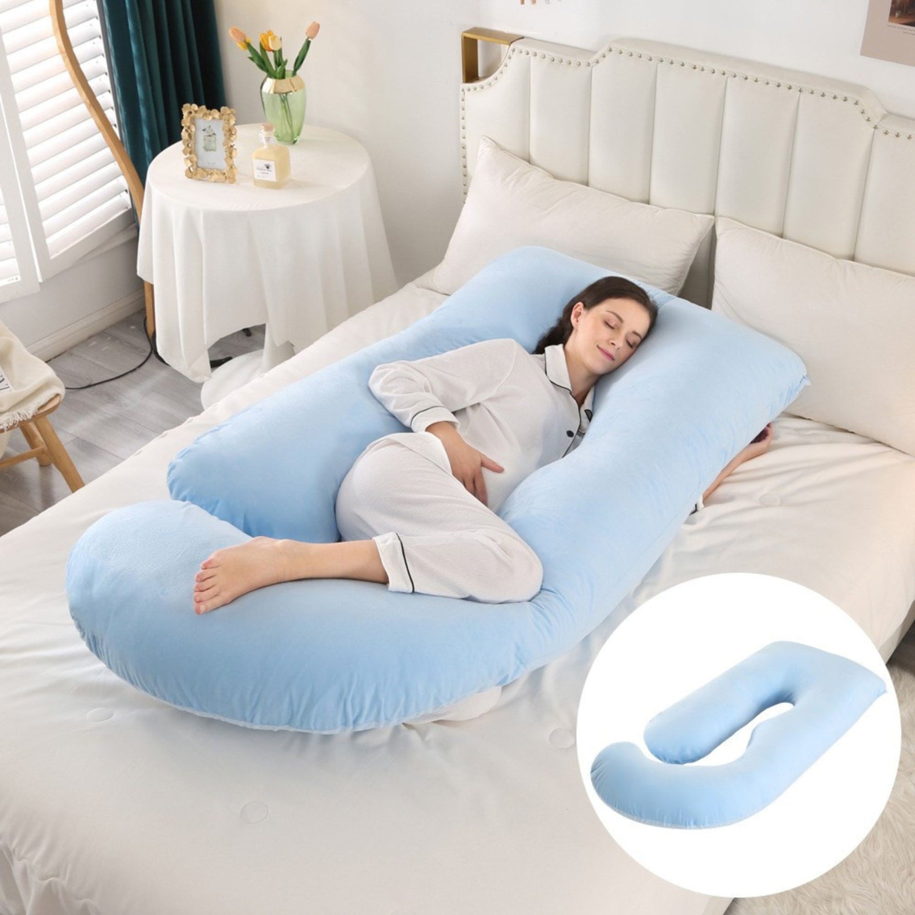 Perna pentru Gravide, Flippy, Perna de Sarcina, Detasabila si Lavabila, Ergonomica Tip J, Captuseala din Poliester, 155