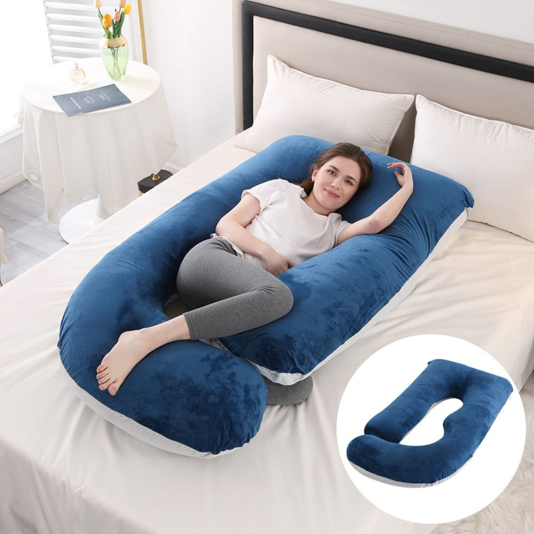 Perna pentru Gravide, Flippy, Perna de Sarcina, Detasabila si Lavabila, Ergonomica Tip J, Captuseala din Poliester, 155