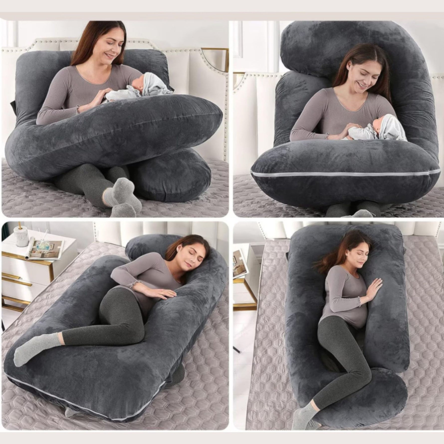 Perna pentru Gravide, Flippy, Perna de Sarcina, Detasabila si Lavabila, Ergonomica Tip J, Captuseala din Poliester, 155