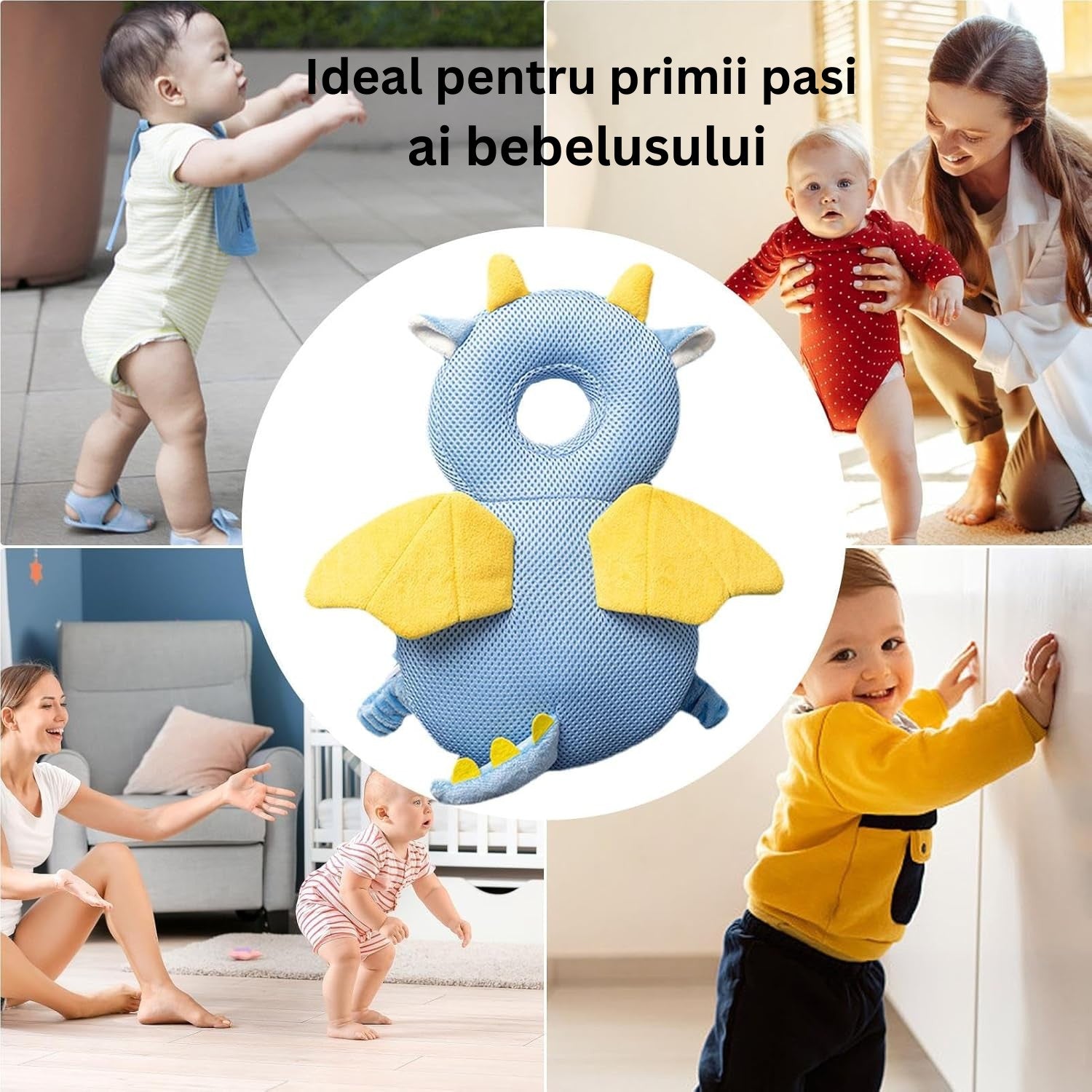 Perna tip Rucsac pentru Protectia Capului, Flippy, Tetiera tip Dragon, pentru Bebelusi, Design tip Plasa, 33x6x19 cm,