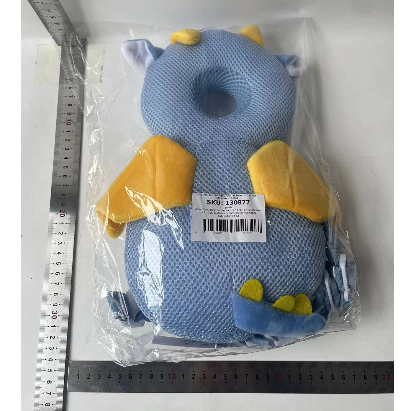 Perna tip Rucsac pentru Protectia Capului, Flippy, Tetiera tip Dragon, pentru Bebelusi, Design tip Plasa, 33x6x19 cm,