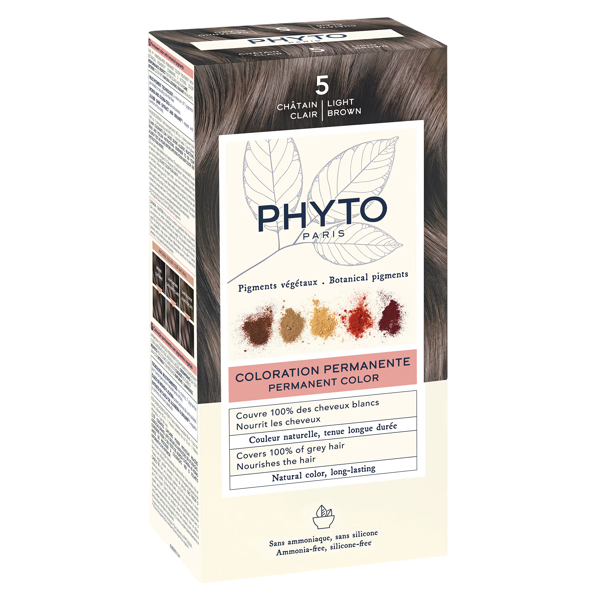 Phyto, Color, Vopsea permanentă de păr, 5 Light Chestnut, 50 ml