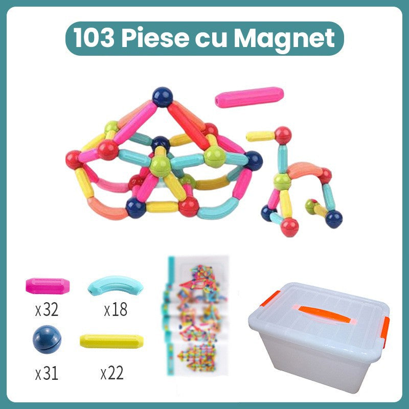 Piese Magnetice pentru Copii, Flippy, Set din 103 de Piese de diferite Culori, Constructor Magnetic cu Posibilitatea de