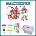 Piese Magnetice pentru Copii, Flippy, Set din 128 de Piese de diferite Culori, Constructor Magnetic cu Posibilitatea de