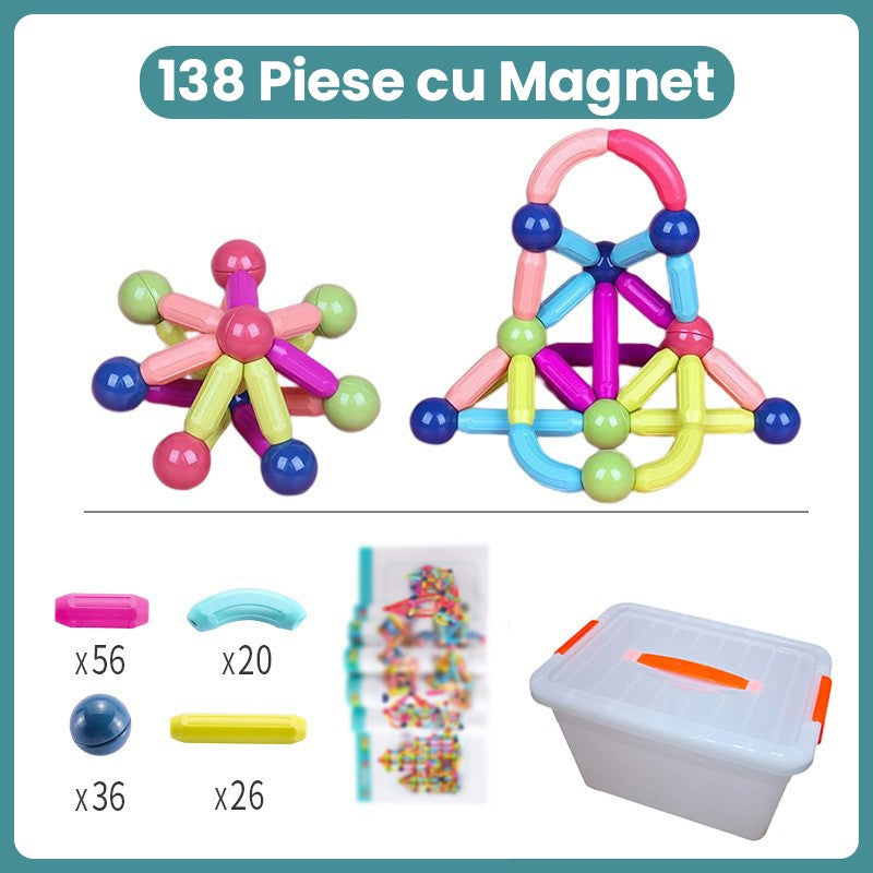 Piese Magnetice pentru Copii, Flippy, Set din 138 de Piese de diferite Culori, Constructor Magnetic cu Posibilitatea de