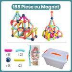Piese Magnetice pentru Copii, Flippy, Set din 198 de Piese de diferite Culori, Constructor Magnetic cu Posibilitatea de