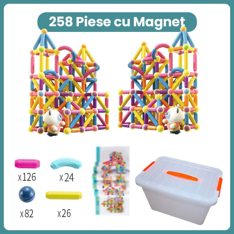 Piese Magnetice pentru Copii, Flippy, Set din 258 de Piese de diferite Culori, Constructor Magnetic cu Posibilitatea de