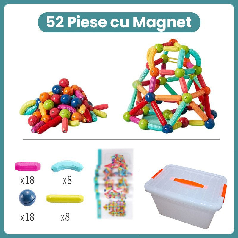 Piese Magnetice pentru Copii, Flippy, Set din 52 de Piese de diferite Culori, Constructor Magnetic cu Posibilitatea de