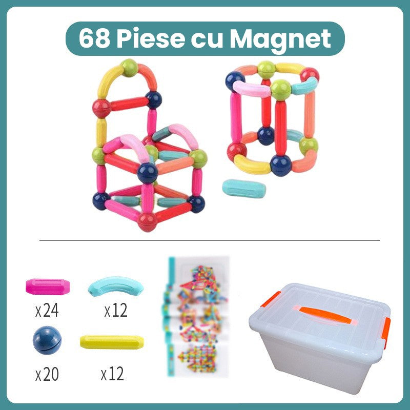 Piese Magnetice pentru Copii, Flippy, Set din 68 de Piese de diferite Culori, Constructor Magnetic cu Posibilitatea de