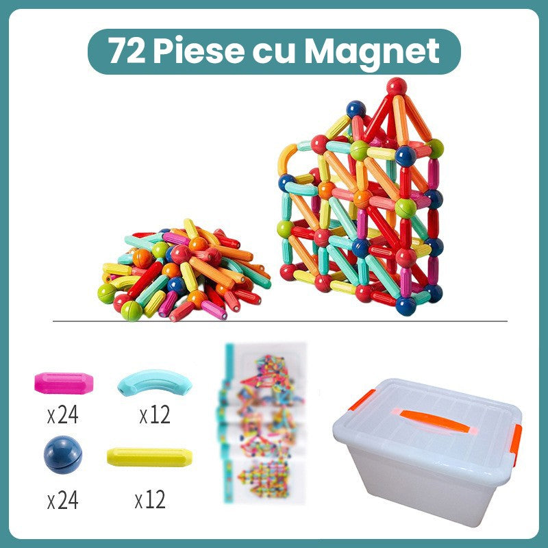 Piese Magnetice pentru Copii, Flippy, Set din 72 de Piese de diferite Culori, Constructor Magnetic cu Posibilitatea de