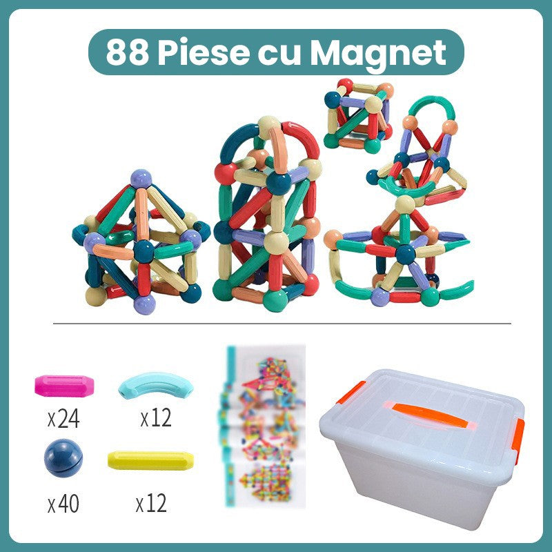 Piese Magnetice pentru Copii, Flippy, Set din 88 de Piese de diferite Culori, Constructor Magnetic cu Posibilitatea de