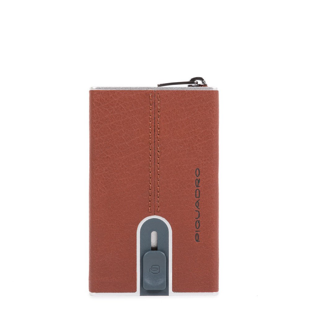 Piquadro, Black Square, Suport de carduri din piele, Sistem de alunecare pătrat, Maro, Unisex - Olmarkt