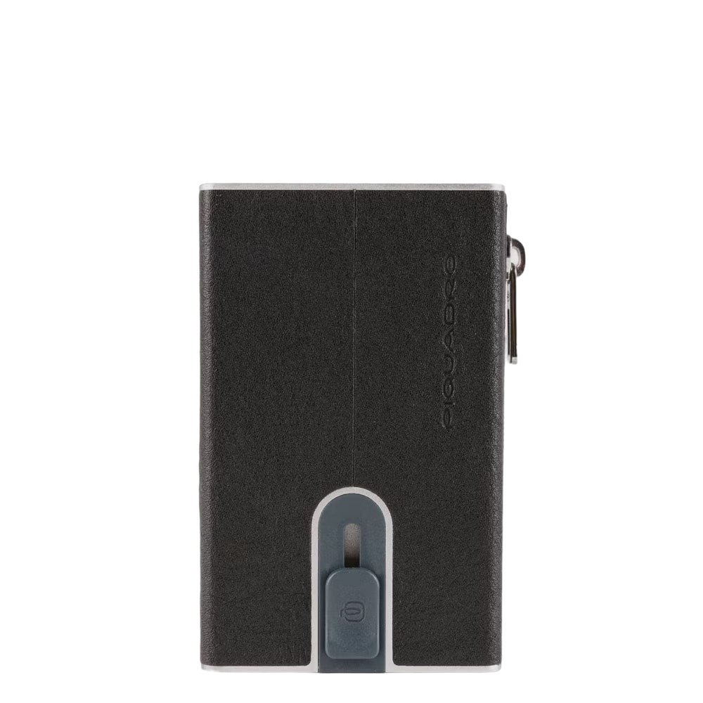 Piquadro, Piquadro, Suport de carduri din piele, Sistem de alunecare pătrat, PP5585B3R, Negru, Pentru bărbați - Olmarkt