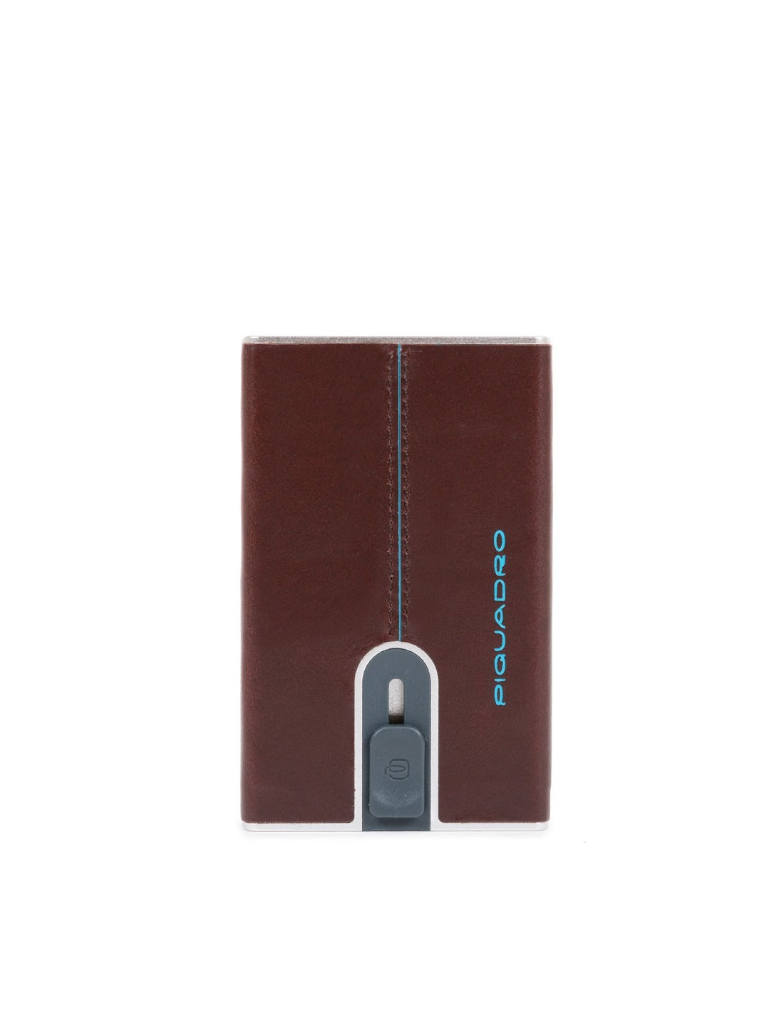 Piquadro, Blue Square, Suport de carduri din piele, Sistem de alunecare pătrat cu clema de bani, PP5358B2R, Mahon, Pentru bărbați - Olmarkt