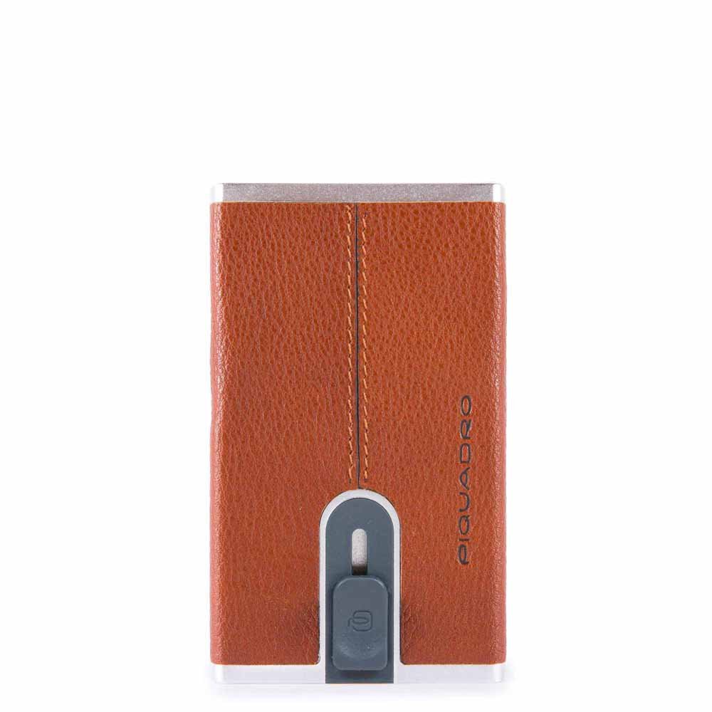 Piquadro, Piquadro, Suport de carduri din piele, Sistem de alunecare pătrat, Portocaliu, Unisex - Olmarkt