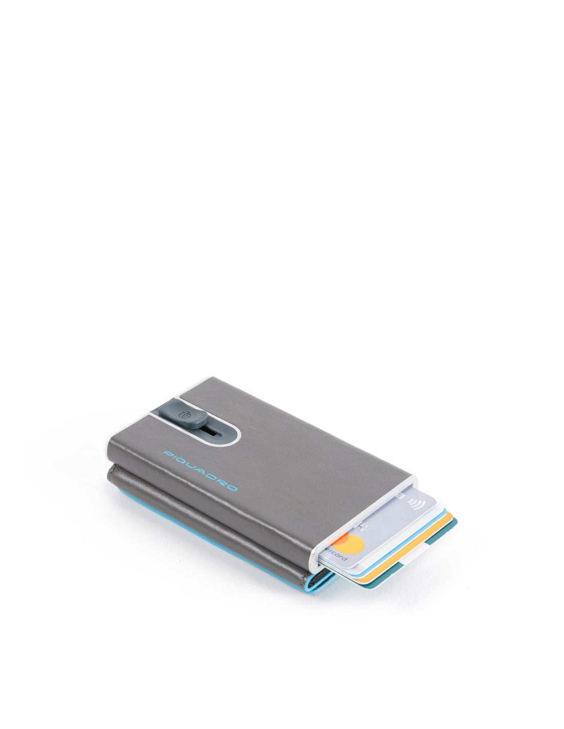 Piquadro, Blue Square, Suport de carduri din piele, Sistem de alunecare pătrat cu compact pentru bancnote, PP4891B2R-GR6, Gri, Pentru bărbați - Olmarkt