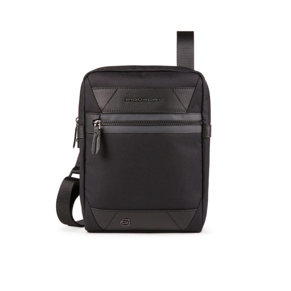 Piquadro, Trakai, Piele și țesătură, Mic, Geantă textilă crossbody, Negru, 27 x 21 x 5 cm, Pentru bărbați - Olmarkt