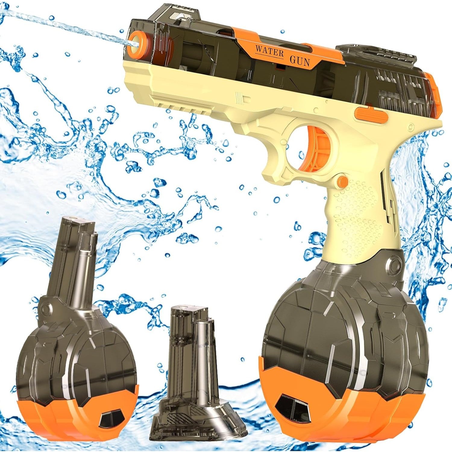 Pistol cu Apa Electric, Flippy, 2 Rezervoare 75/350 ml, din ABS+Silicon, Baterie, Incarcare USB, Conectare la Furtun,