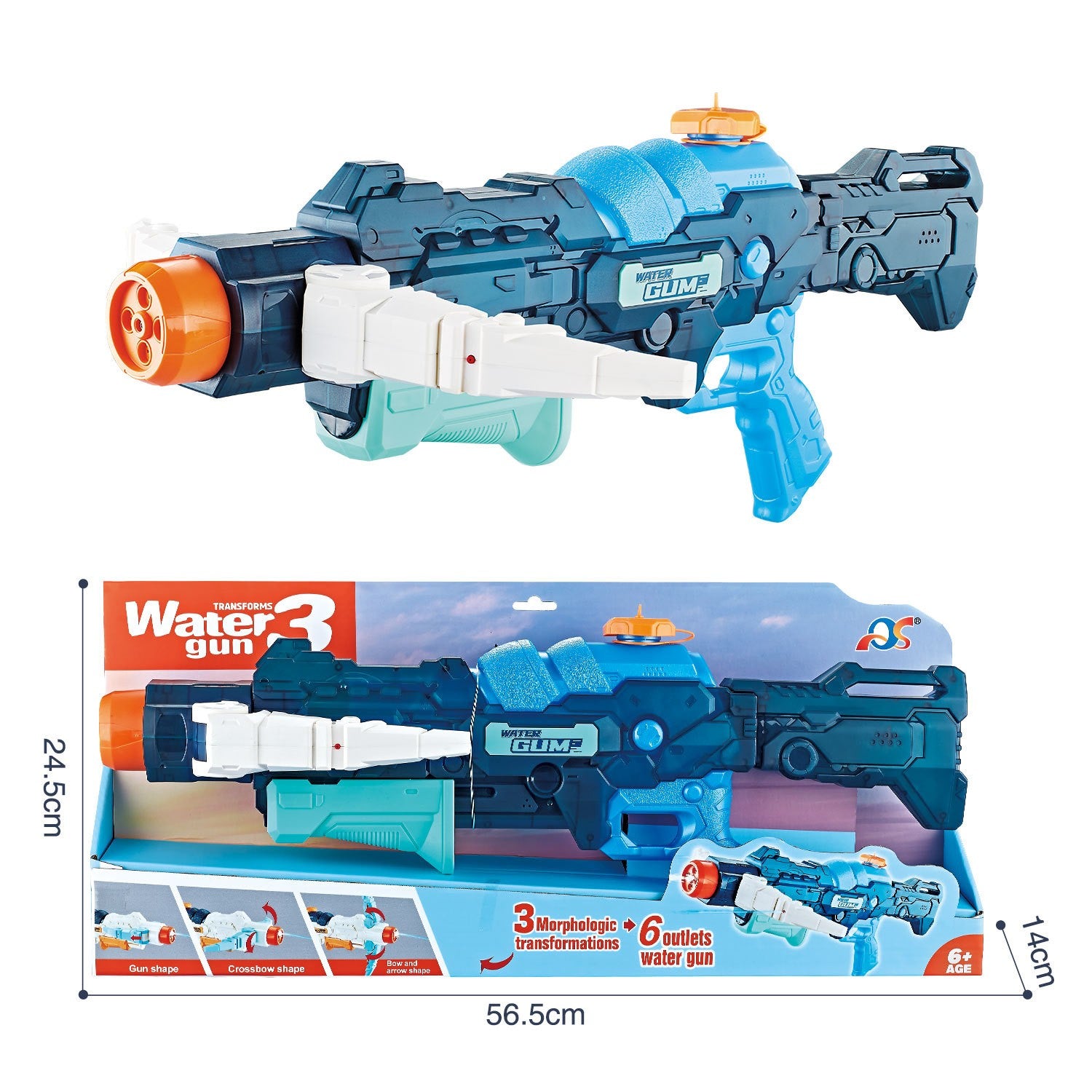 Pistol cu Apa, Flippy, +6 Ani, Rezervor 700 ml, 4 Moduri de Stropire, din Plastic, 56 x 37 x 23 cm, Albastru