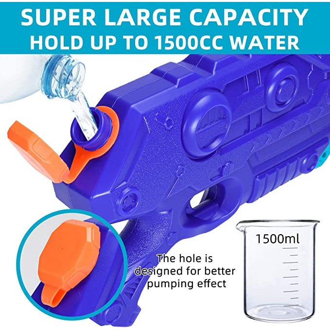 Pistol cu Apa pentru Copii, Rezervor de 1500 ml, Maner de transport, Pentru Piscina/Plaja, Flippy, 3 ani+, Bleumarin,
