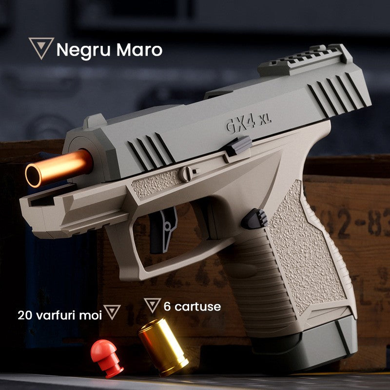 Pistol de jucarie GX4 cu Ejectie, Flippy, de Explozie de buzunar, Makara BLOWBACK, Gloante Moi pentru Copii, 15 x 13 x
