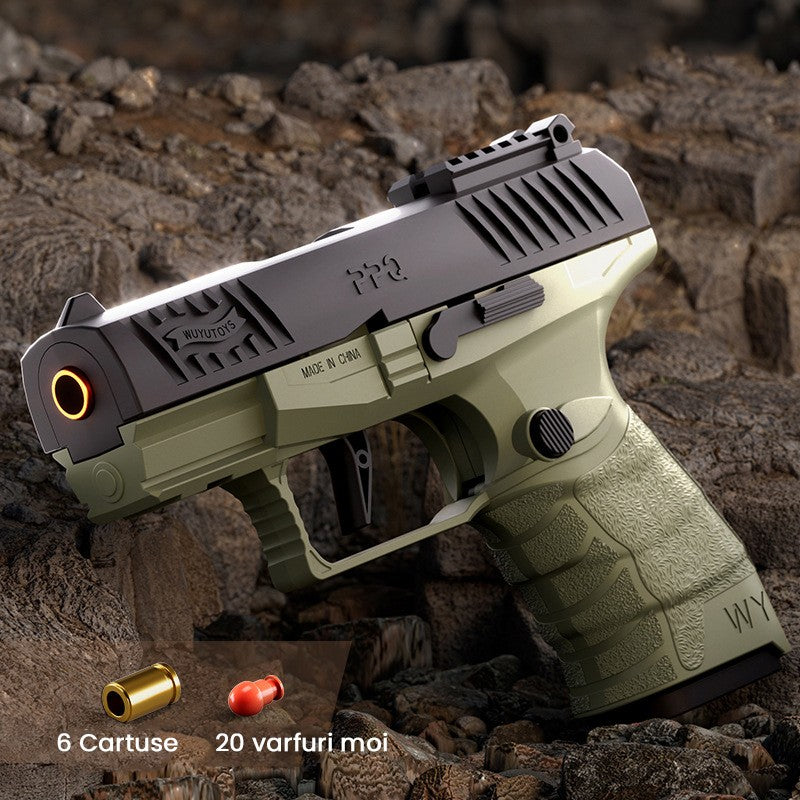 Pistol de jucarie GX4 cu Ejectie, Flippy, de Explozie de buzunar, Makara BLOWBACK, Gloante Moi pentru Copii, 15 x 13 x