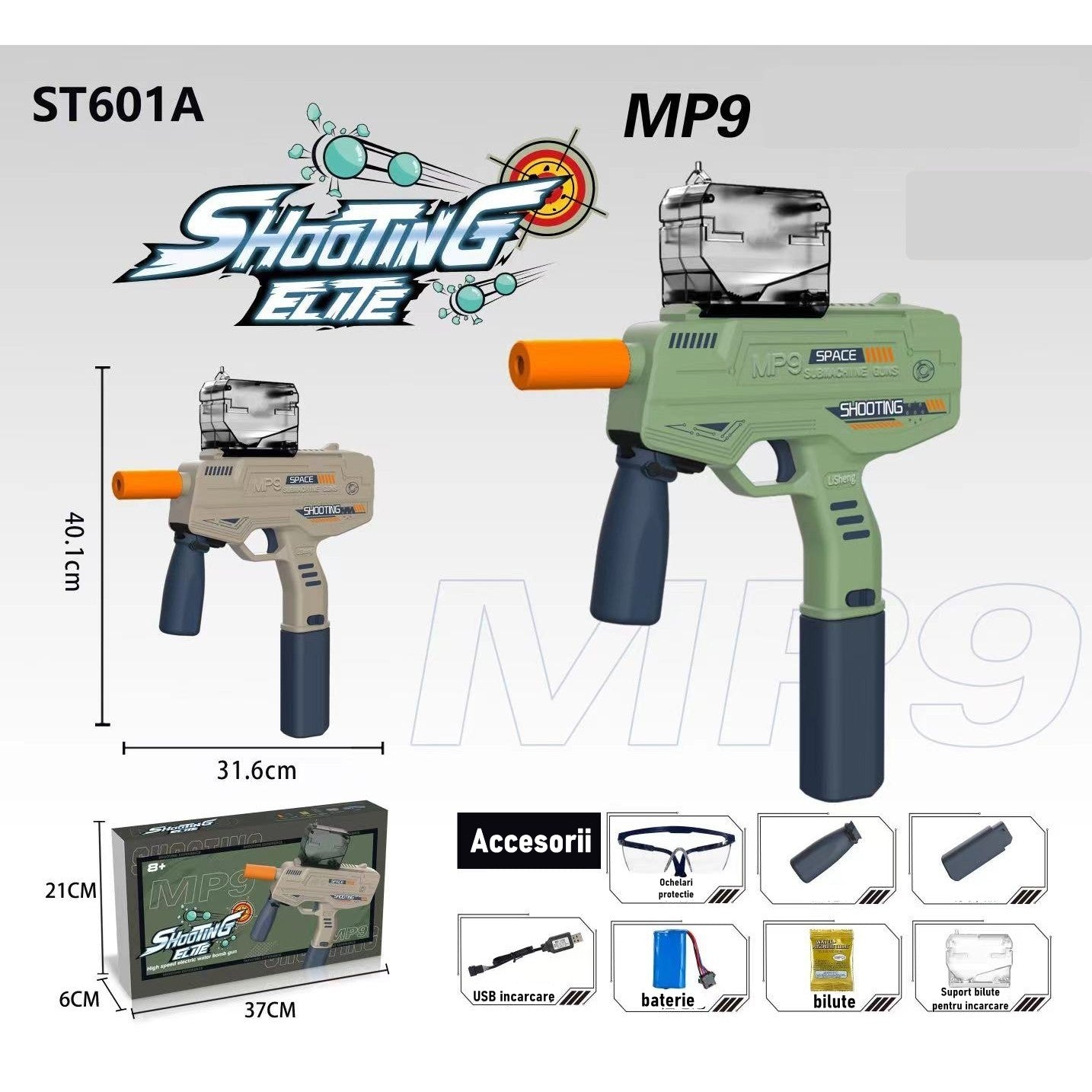 Mitraliera de jucarie electrica Flippy cu bile de hidrogen de gel, gun bluster, tragere in rafala, varsta peste 6 ani,